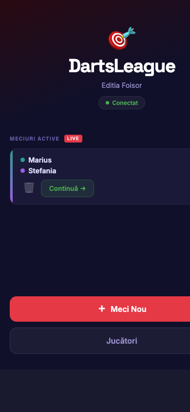 DartsLeague phone controller showing active match